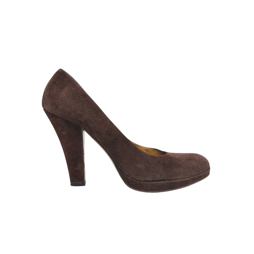 Vintage Miu Miu‎ Brown Suede Platform Pumps 70s Style Block Heel Size 37.5